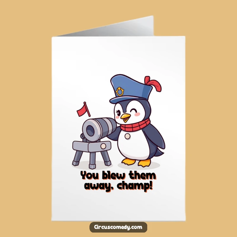 Free Printable Congrats Card: Penguin Ringmaster Triumphs, Hilarious Downloadable Gift
