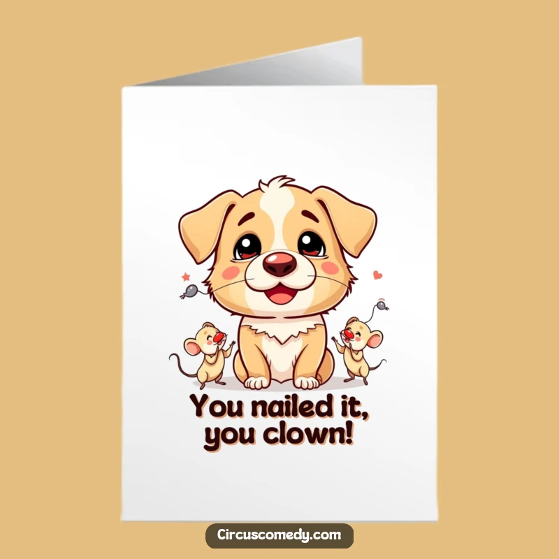 Free Printable Dog Clown Card: Funny Juggling Mice Congratulations Downloadable