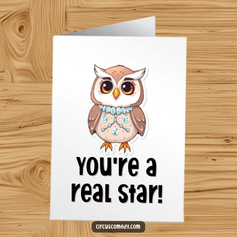 Glamorous Free Printable owl in a sequined costume, blinking with pride for congratulations.