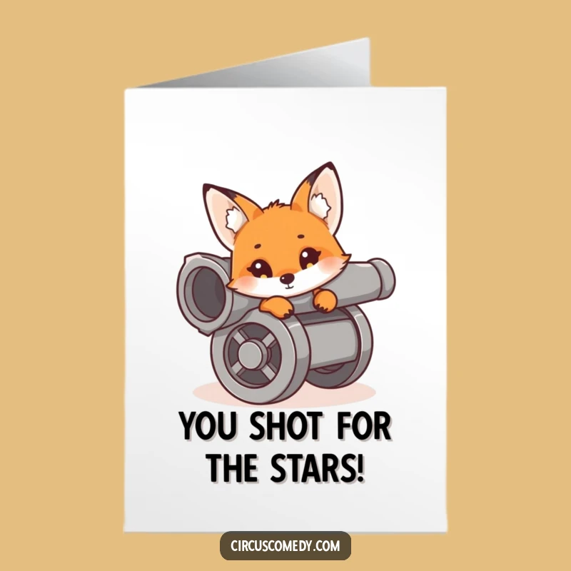 Free Printable Congrats Card: Fox Cannon - Blast Off Success Downloadable Gift!