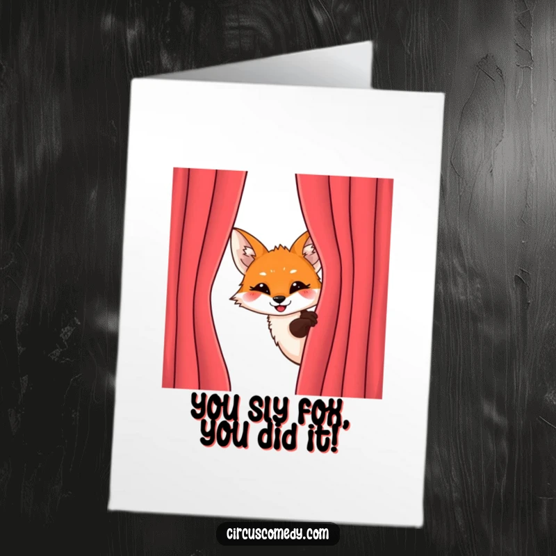 Funny Free Printable Congratulations Card: A fox peeks out with a mischievous grin, celebrating the big news.