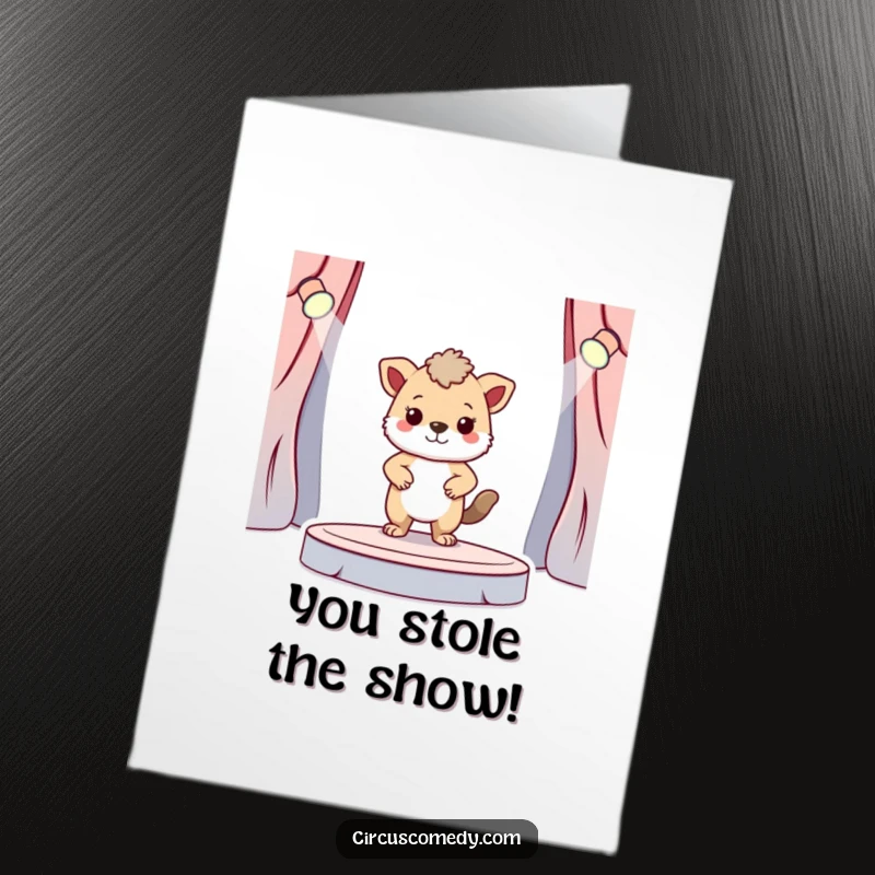Funny Free Printable Congratulations Card: A brave animal stands confidently center stage, accepting applause and recognition.