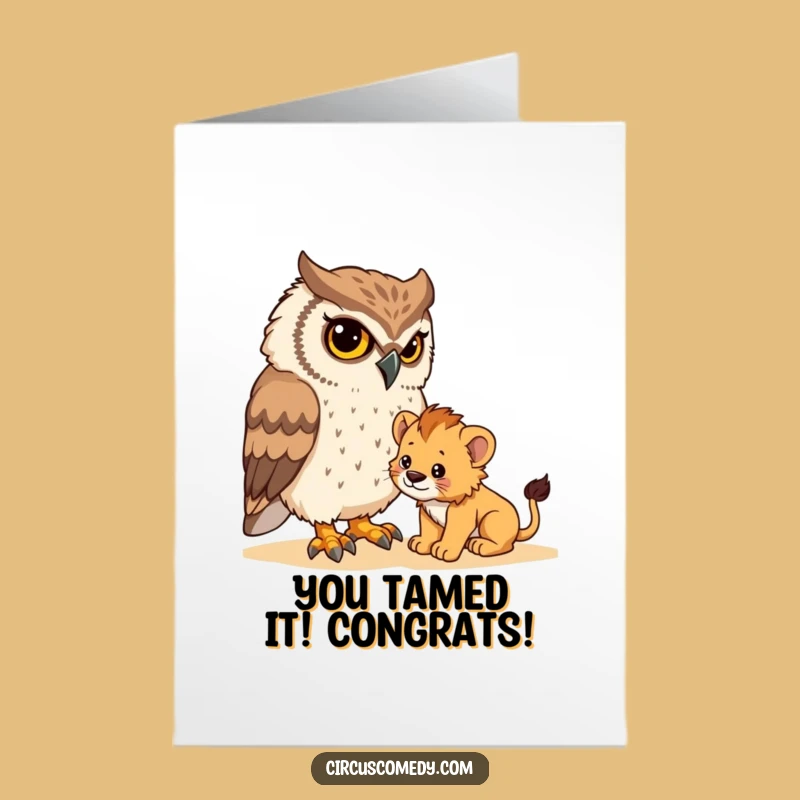 Free Printable Owl & Lion Cub Congrats Card - Brave New Beginnings!
