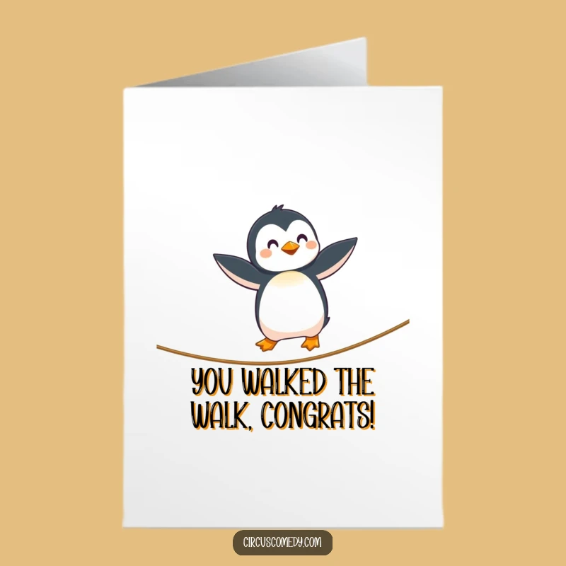 Free Printable Penguin Tightrope Congrats Card: Funny Achievement Downloadable Gift
