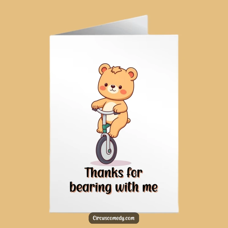 Free Printable Bear Unicycle Thank You Card: Funny Downloadable Greeting for Gratitude
