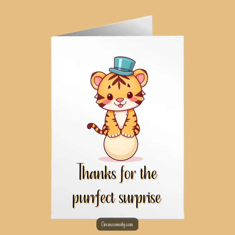 Free Printable Thank You Card: Dapper Tiger Top Hat Balancing Act Downloadable Gift