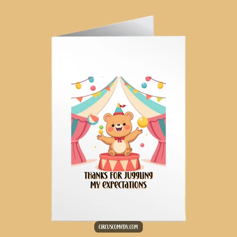 Free Printable Thank You Card: Juggling Bear Circus Gratitude Downloadable Gift