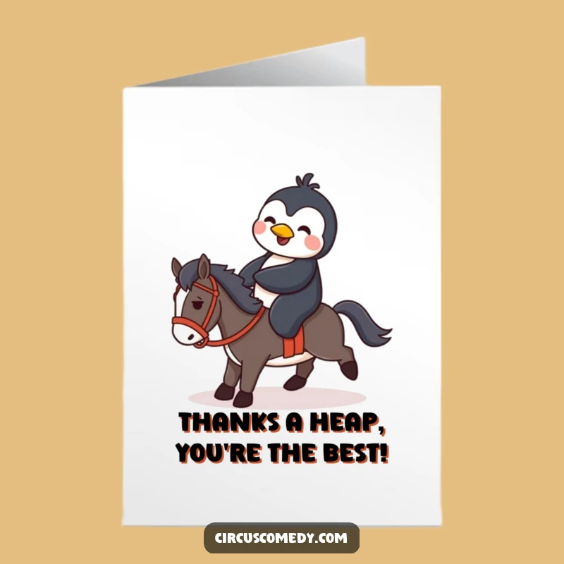 Free Printable Thank You Card: Penguin's Tiny Horse Ride - Funny Downloadable Gift