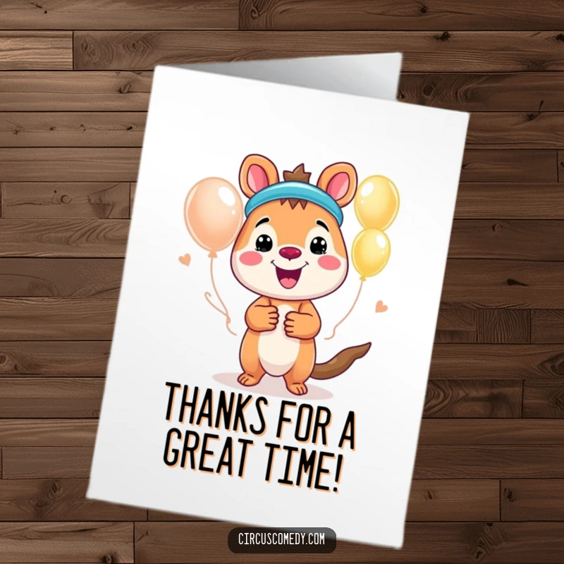 Funny Free Printable Thank You Card: An energetic animal gleefully makes balloon animals to show appreciation.