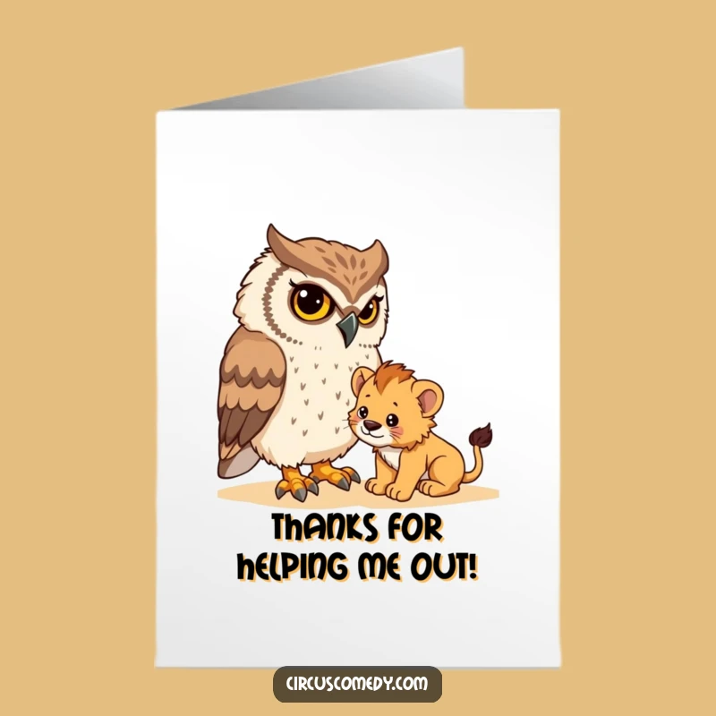 Free Printable Owl & Lion Cub Thank You Card - Grateful For Your Help!