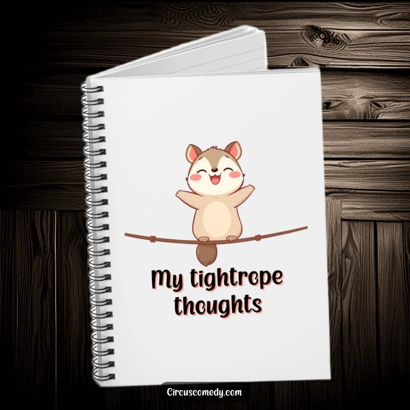 Funny Notebook: Cute animal with a happy expression, balancing on a tightrope, great for capturing ideas with playful care.