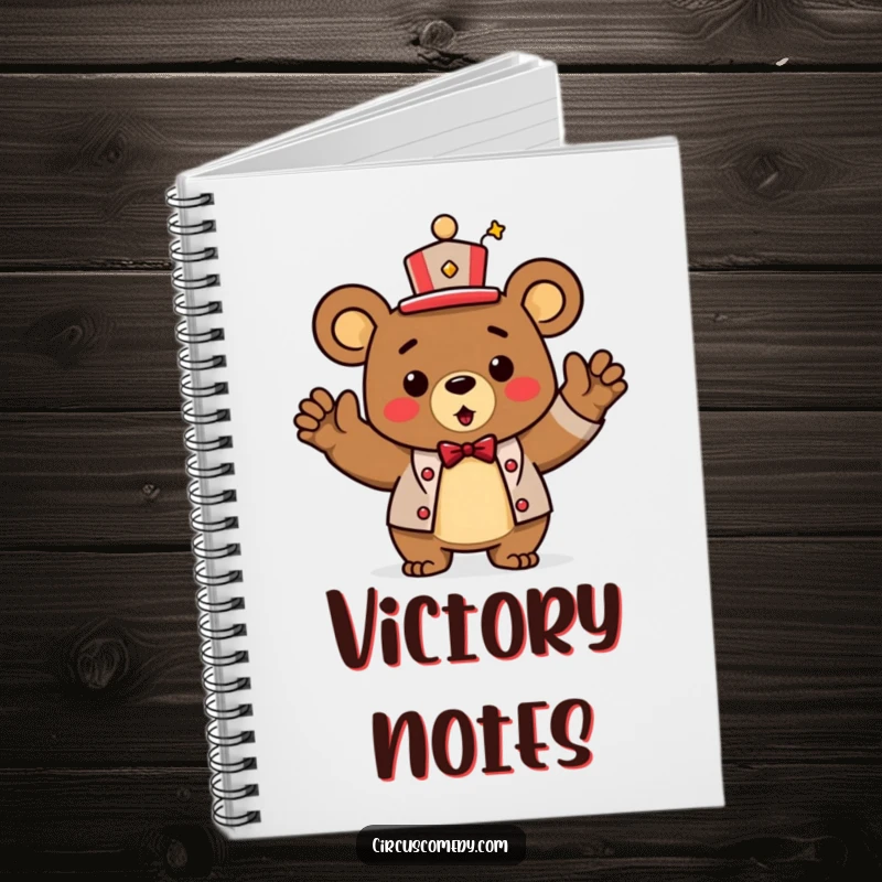 Funny Notebook: A triumphant bear wearing a ringmaster hat and taking a bow on the cover.