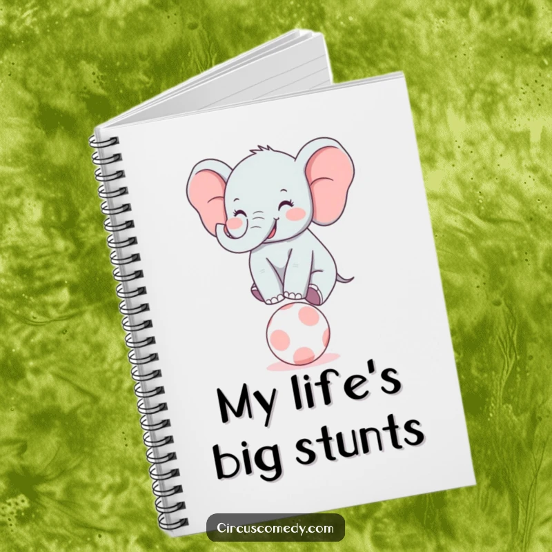 Funny Elephant Balancer Notebook: A lined notebook showcasing a joyful elephant smiling while balancing on a tiny ball, perfect for notes.