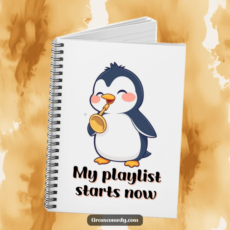 Funny Penguin Notebook: A cheerful penguin playing a tiny trumpet adorns this notebook, perfect for capturing notes with musical and humorous inspiration.