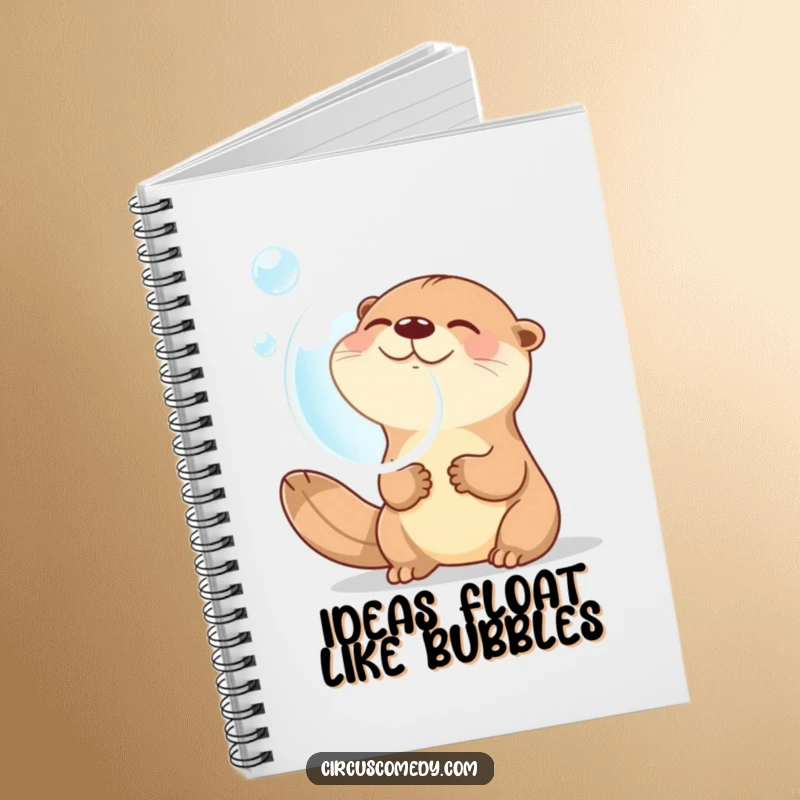 Funny notebook cover with a giggling otter blowing a large, iridescent bubble, ideal for journaling, sketching, or note-taking with a humorous touch.