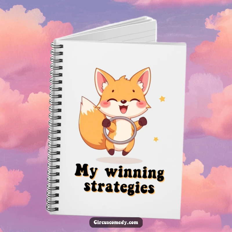 Funny fox notebook, a joyful fox catching rings with a hoop, perfect for jotting down funny ideas.