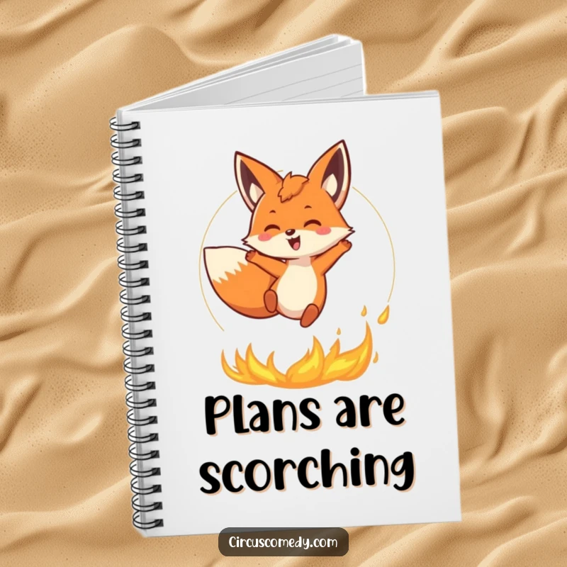 Funny Fox Notebook: A happy fox leaping through fire adorns this notebook, perfect for capturing bold ideas with daring and humorous inspiration.