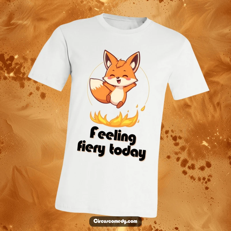 Funny Fox T-Shirt: A happy fox mid-leap through a ring of fire, embodying courage and humor for a striking and funny t-shirt design.