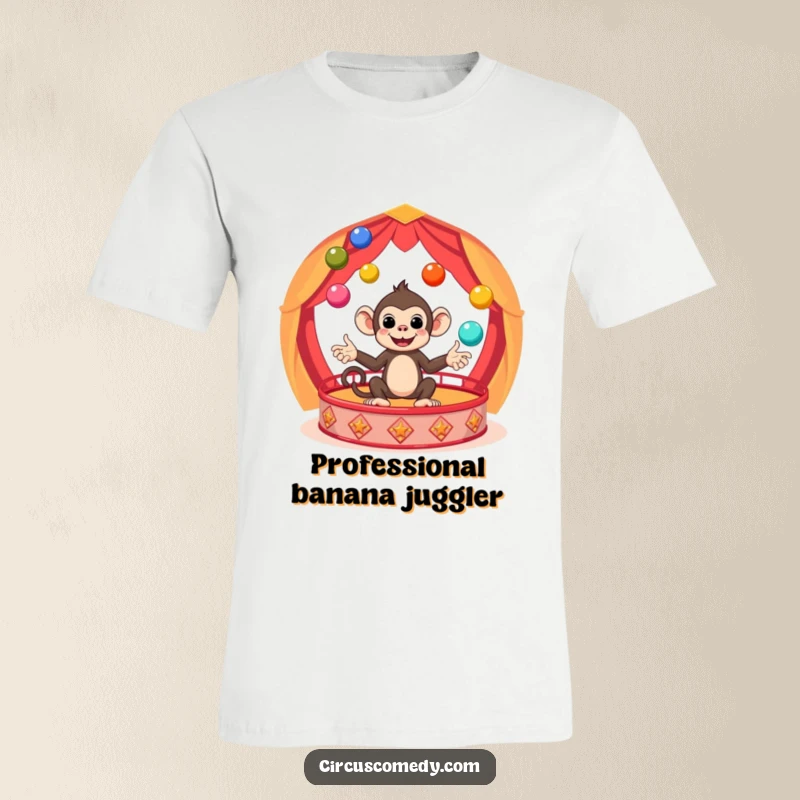 Funny Monkey Circus T-Shirt featuring a cute, grinning monkey performing a juggling act with colorful balls, perfect for a funny gift.