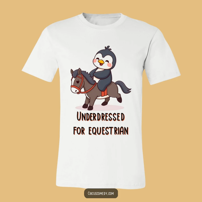 Funny Penguin Horse Rider T-Shirt - Hilarious Animal Mishap Tee Gift