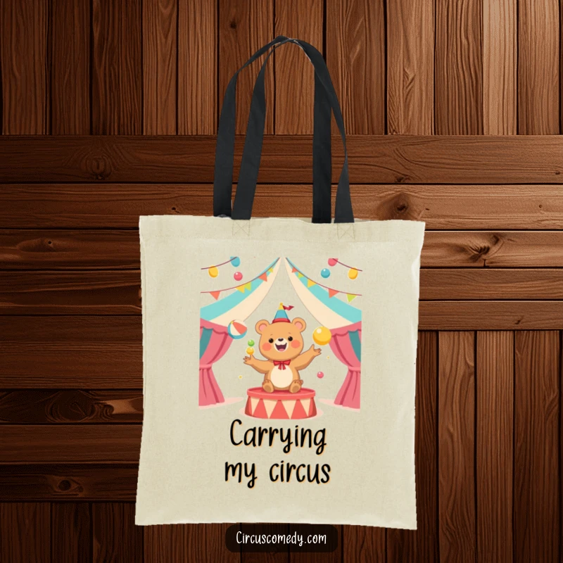 Funny Bear Juggler Circus Tote Bag: A capacious tote featuring a delightful bear artistically juggling various colorful balls in a circus setting.