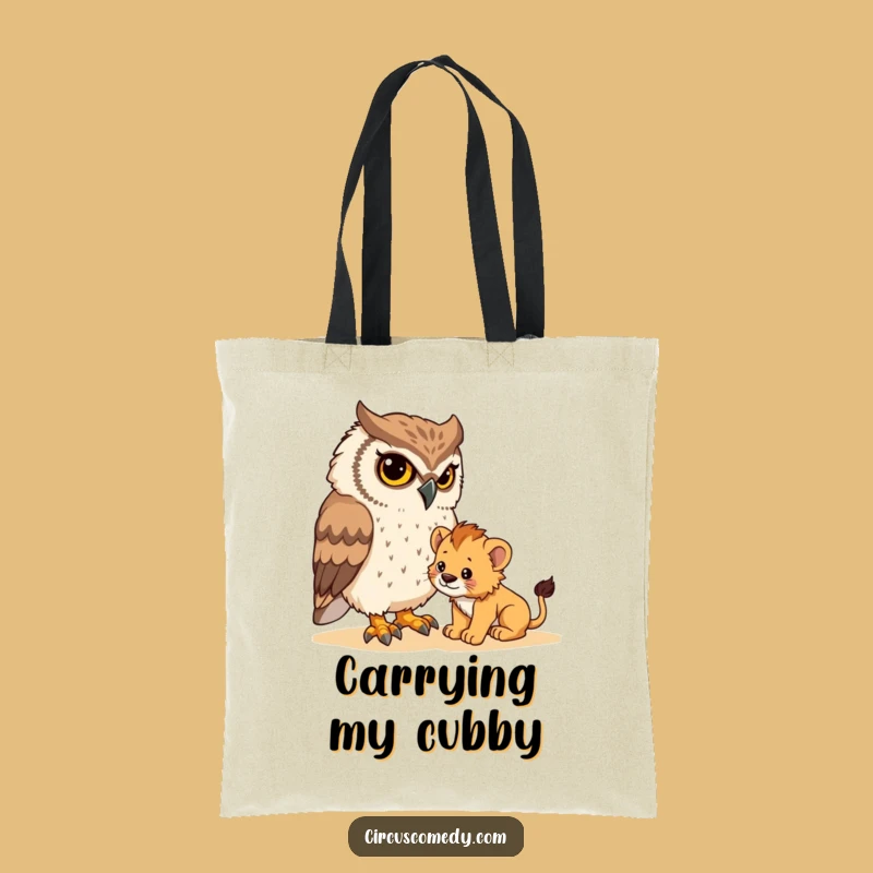 Funny Owl Tote Bag: Determined Owl Taming Cub - Carry Your Chaos in Style